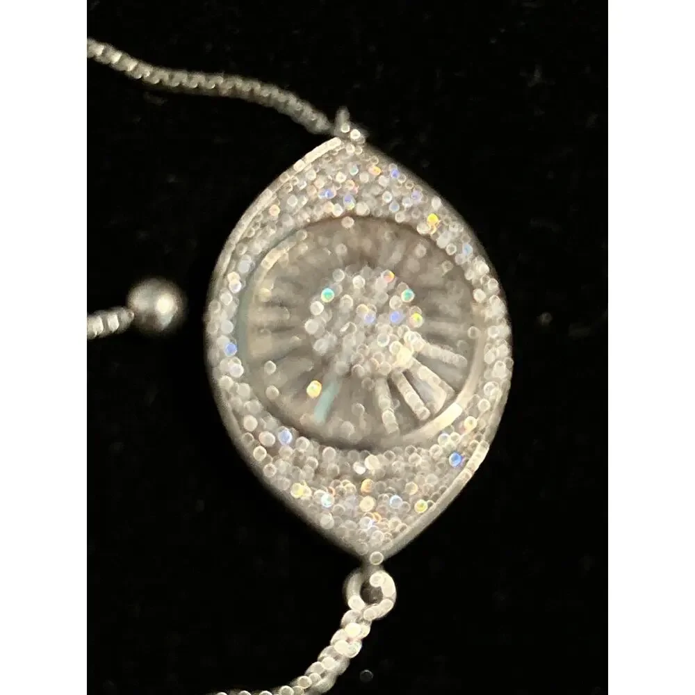Vintage Rhodium Plated Evil Eye Bracelet 30 Inch Protection Charm Jewelry